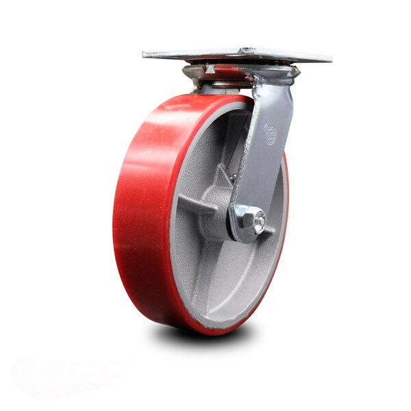 8 Inch Heavy Duty Red Poly on Cast Iron Swivel Caster with Roller Bearing SCC